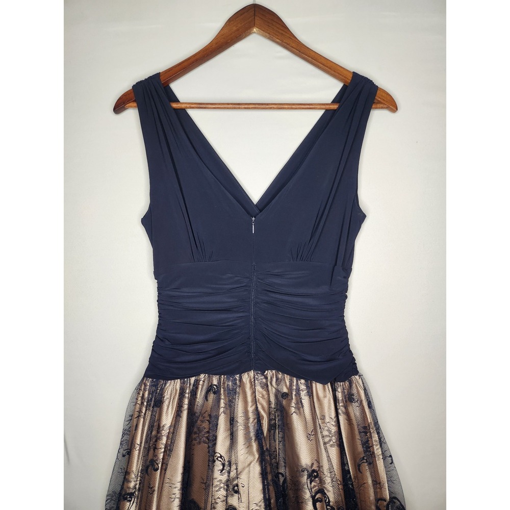 J.R. Nites by Carol‎ Lin Fit & Flare Royal Blue / Champagne Lace Skirt Dress 6 - Picture 4 of 11